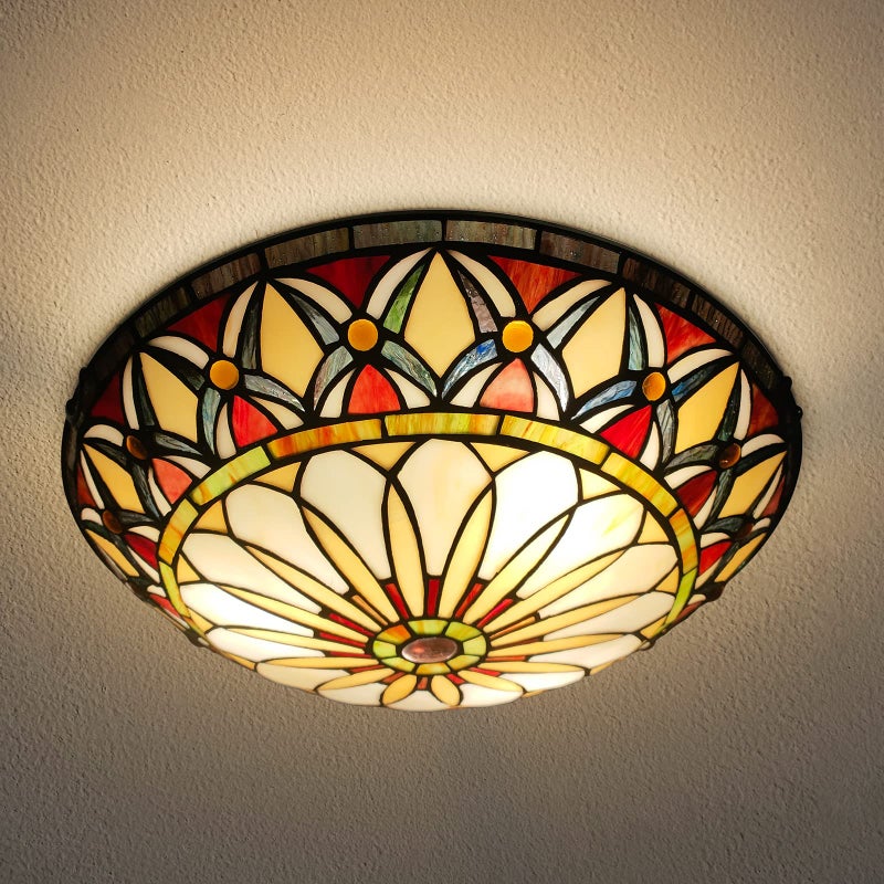 ARTZONE Tiffany Ceiling Lights, Stained Glass Ceiling Light 3-Lights 16 Inch Tiffany Flush Mount Ceiling Light for Bedroom Dining Living Room Entryway Foyer - Image 1
